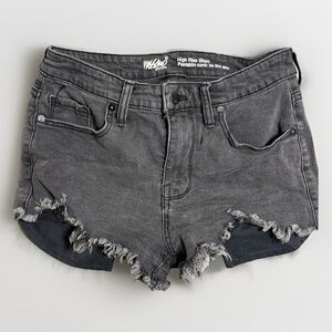 Mossimo Jean Shorts Women's 6 High Rise Frayed Black Denim Stretch Distressed